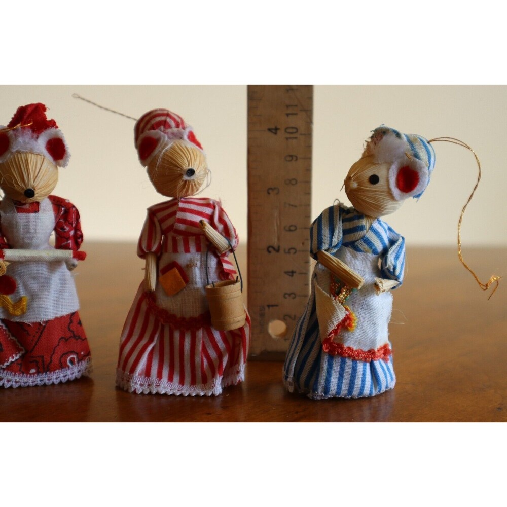 Lot 4 Corn Husk Christmas Ornaments Vintage Mouse Mice 4" Horsehair (?) Angel - Picture 3 of 13